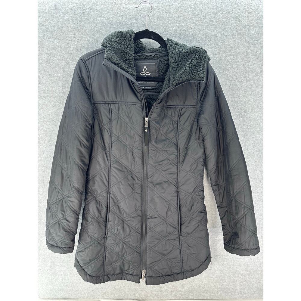 Prana Women's sz XS Esla Coat Black Fleece Quilted Comfort Parka Cozy Outdoors